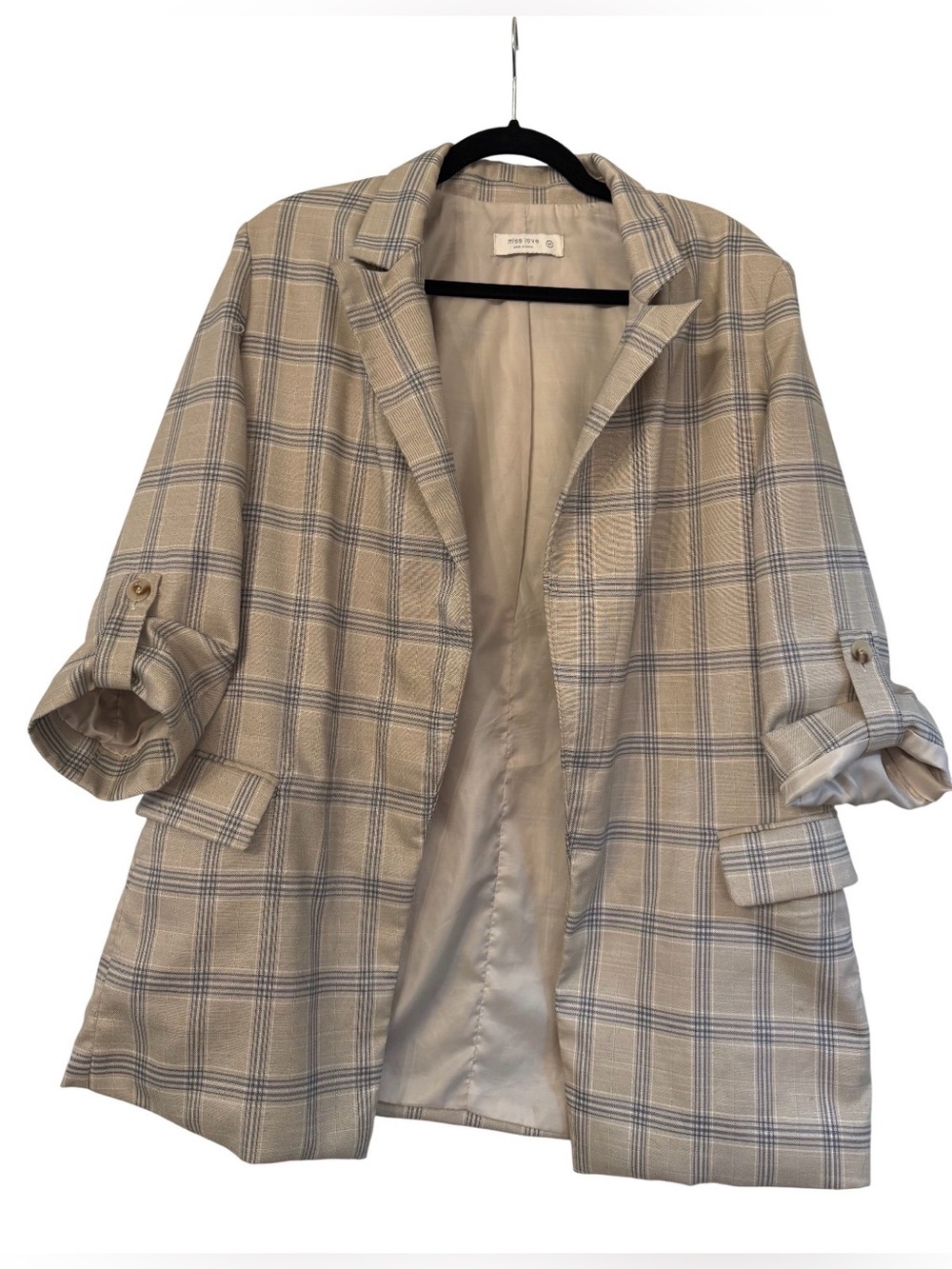 Beige Plaid Relaxed Blazer Jacket - Women's Casual Suit Jacket